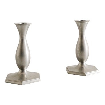 Danish Mid-Century Sculptural Pewter Candlesticks by Just Andersen, 1940s, Set of 2 For Sale
