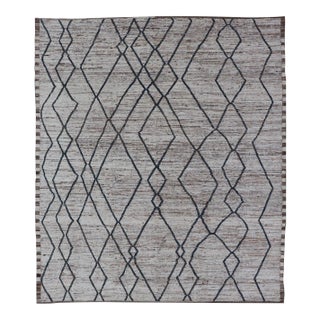Modern Casual Tribal Rug by Keivan Woven Arts, Wool, Cream & Blue 9'8 X 11'6 For Sale