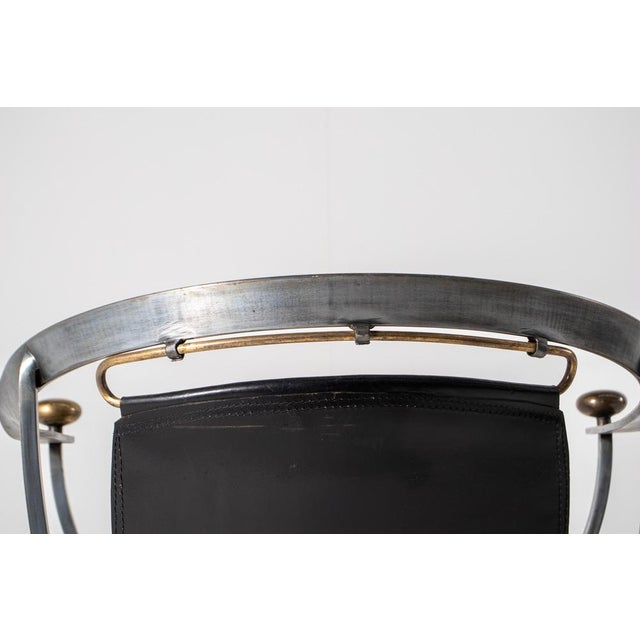 Pompei Armchair in Bronze and Black Leather by Alberto Orlandi, 1980s For Sale - Image 4 of 12