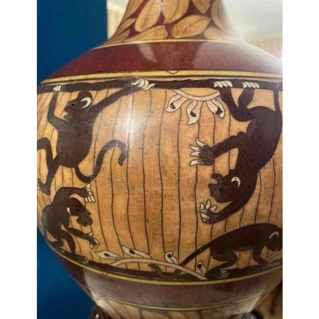 Large Chinese Cloisonné Monkey Vase For Sale - Image 4 of 14