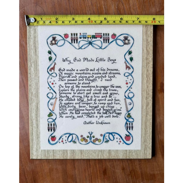 1970s Vintage 1970s Betsey Clark Hallmark Springbok/Wood Plaque Why God Made Little Boys Nursery Decor For Sale - Image 5 of 5