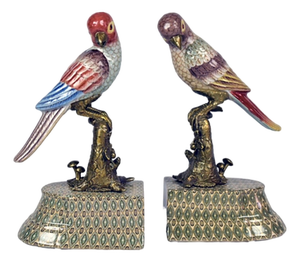 Bronze Ceramic Reggilibri Parrots from Royal Family, Set of 2