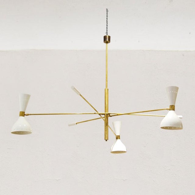 Metal Mid-Century Italian Chandelier in Brass and Aluminum, 1960s For Sale - Image 7 of 10