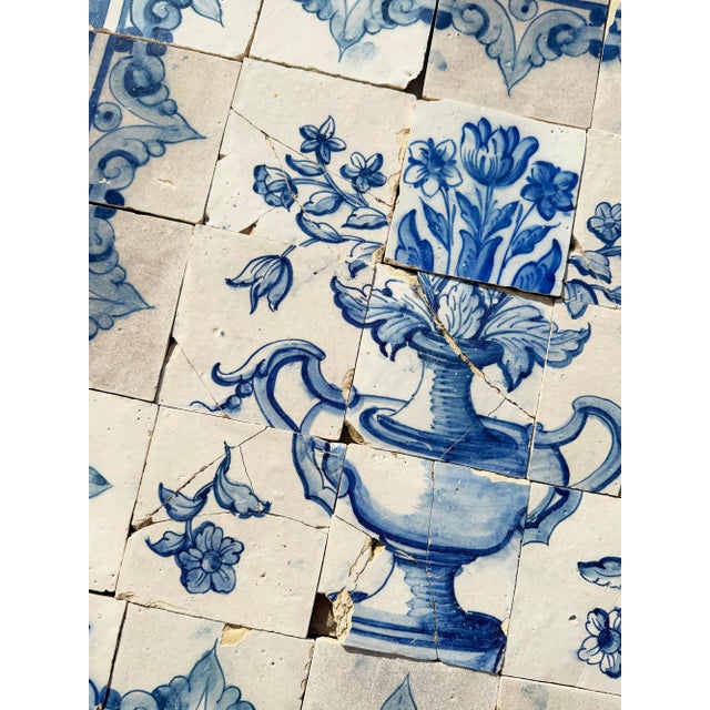Antique 18th Century Portuguese Baroque Blue & White Floral Tile Panel For Sale - Image 10 of 15