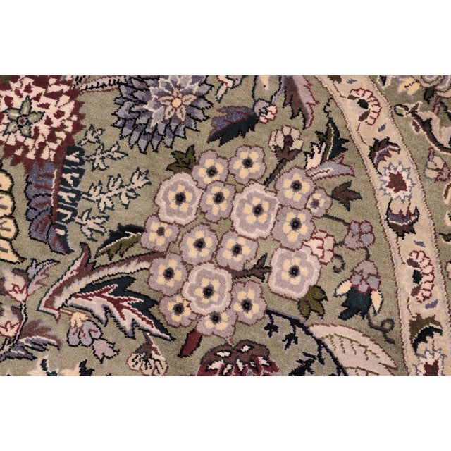 Shabby Chic Floral 1990's Pak-Persian Green/Gray Wool Round Rug- 6'3'' X 6'4'' For Sale - Image 4 of 9