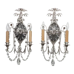 Pair of Silvered Bronze Caldwell Style Sconces