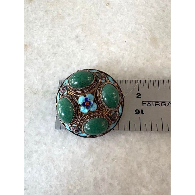 Vintage Chinese Brooch Features Enamel and Sterling Silver Filigree Work Set With Jade For Sale - Image 4 of 5