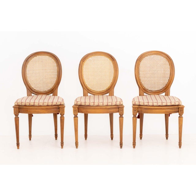 Set of Six Louis XVI Style Cane-Paneled Walnut Dining Chairs For Sale - Image 4 of 13