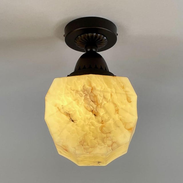 Art Deco Marbled Opaline Glass and Burnished Brass Flush Mount, Germany, 1920s For Sale - Image 18 of 18