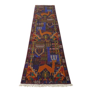Afghan Vintage Baluch Hand Knotted Hallway Runner Rug For Sale
