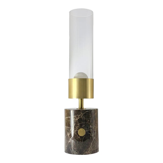 1970s Hurricane Table Lamp W/ Emperador Marble Base + Rotary Dimmer For Sale