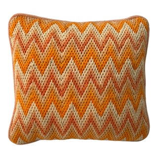 1970s Orange and Coral Bargello Needlepoint Pillow For Sale