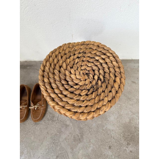 Rope and Oak Stool by Adrien Audoux and Frida Minet, 1950s For Sale - Image 11 of 18