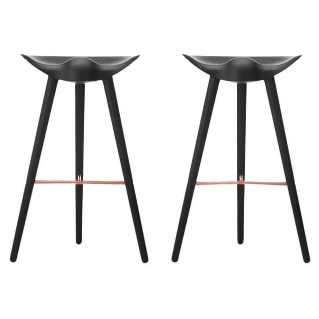 Wood Set of Black Beech and Copper Bar Stools by Lassen For Sale - Image 7 of 7