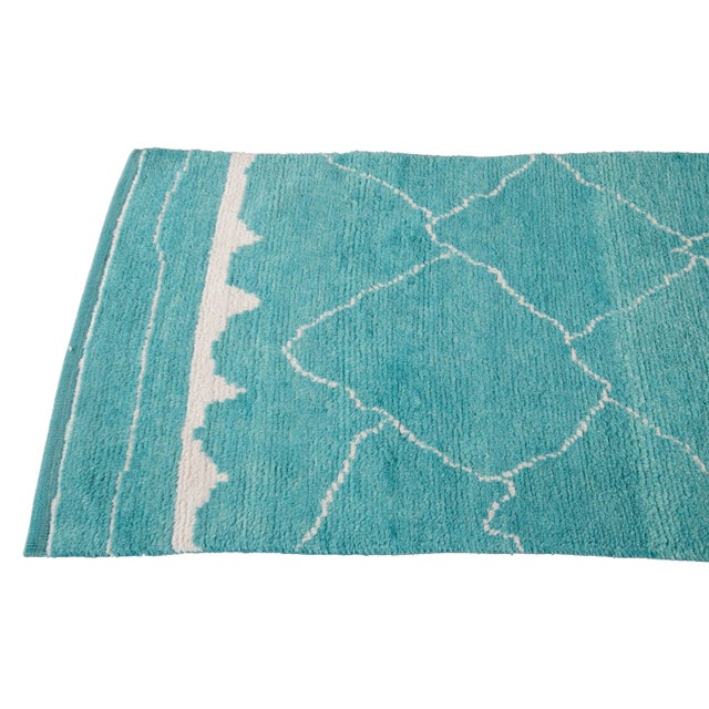 Modern Turquoise Moroccan Style Handmade Wool Runner For Sale - Image 4 of 11