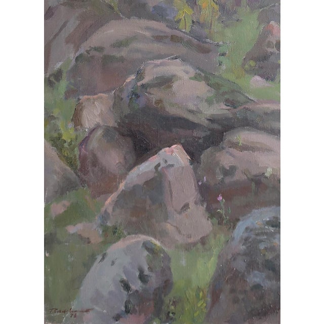 1970s Mountain Landscape Antique Oil Painting Original Soviet Art Ukrainian Artists Sokolovsky g.g. 1973 80-59.5 For Sale - Image 5 of 6