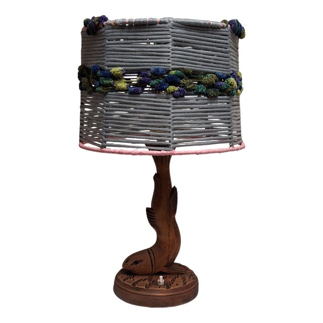 Vintage Table Lamp with Carved Maple Base from Lamplove, 1970s For Sale