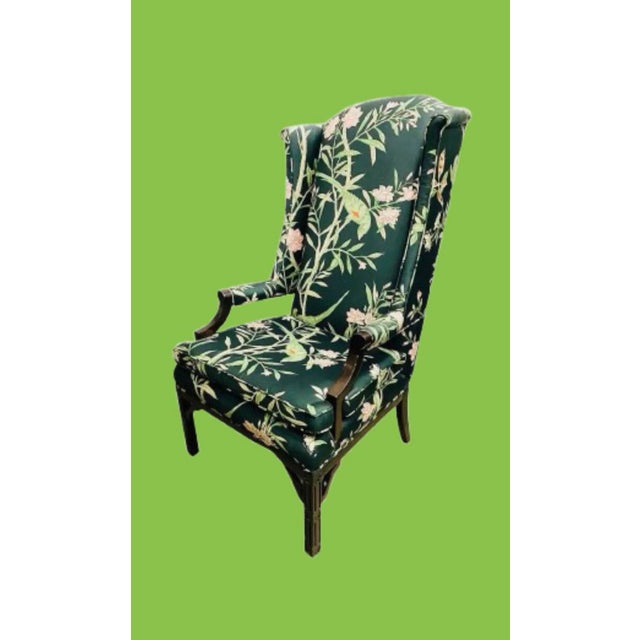 Vintage Chinoiserie Wingback Chair With New Tropical Upholstery. For Sale - Image 9 of 11