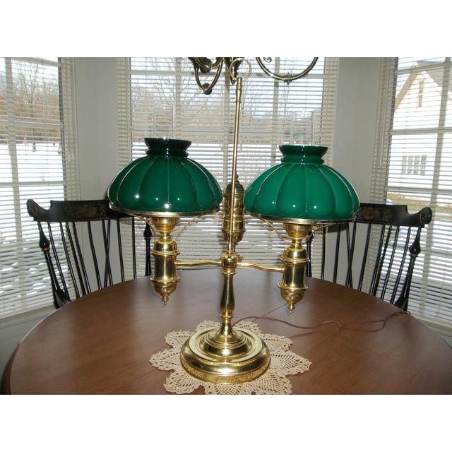 Vintage Brass Double Student Lamp Green Melon Glass Shades Chairish