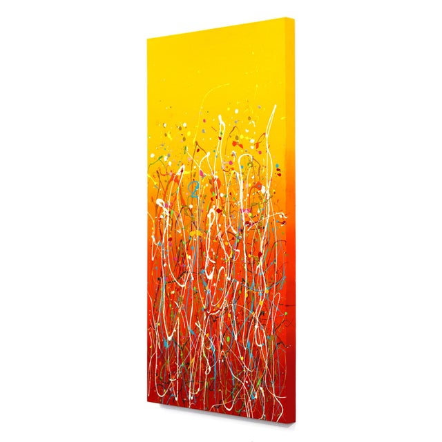 Abstract Celebrate Now - Abstract Warm Red Yellow Expressionist Textural Drip Painting by Marc Raphael For Sale - Image 3 of 9