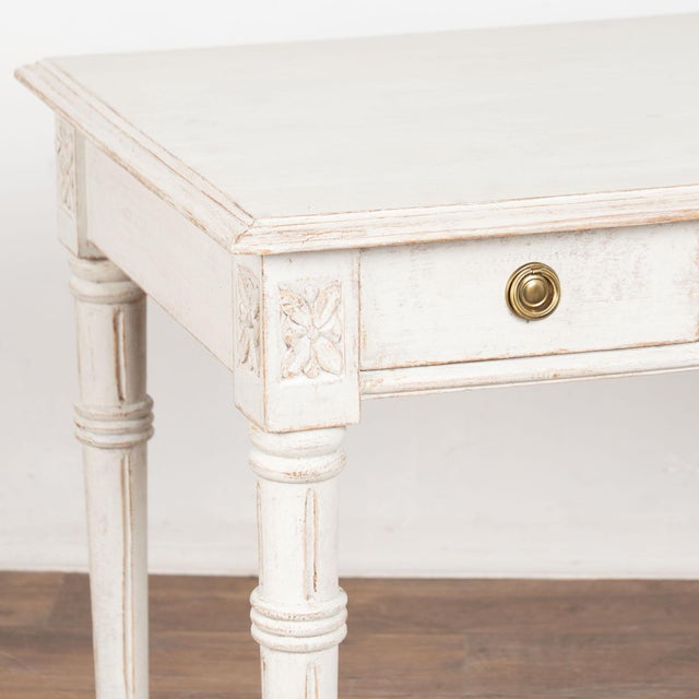 White 19th Century Swedish White Gustavian Three Drawer Side Table or Desk For Sale - Image 8 of 16