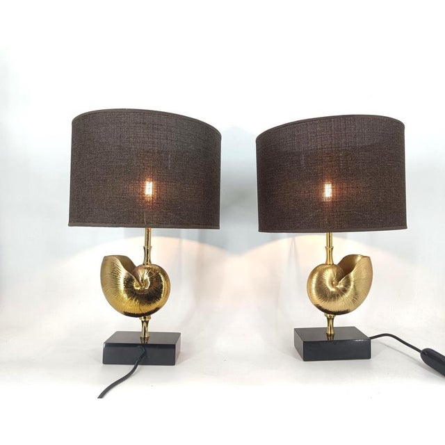 Brass Nautilus Table Lamps from Maison Charles, France, 1970s, Set of 2 For Sale - Image 9 of 12