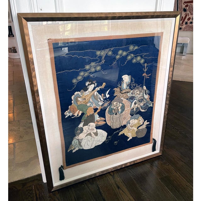 Framed Antique Japanese Silk Embroidery Fukusa Textile Panel For Sale - Image 13 of 18