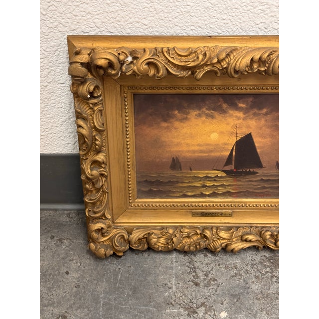 Textile Capella Signed Moonlit Sailboat Seascape Oil Painting For Sale - Image 7 of 12