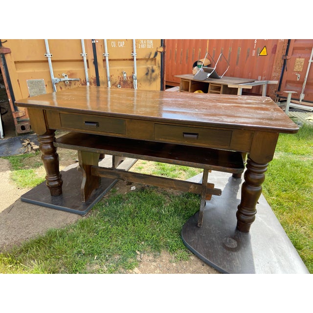 Vintage Rustic Farmhouse Dining Table With Two Benches For Sale In Sacramento - Image 6 of 12