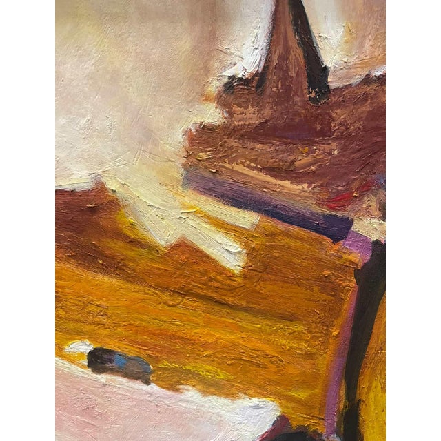 Metal Vintage Abstract Painting in Ochre and Blush Tones For Sale - Image 7 of 9