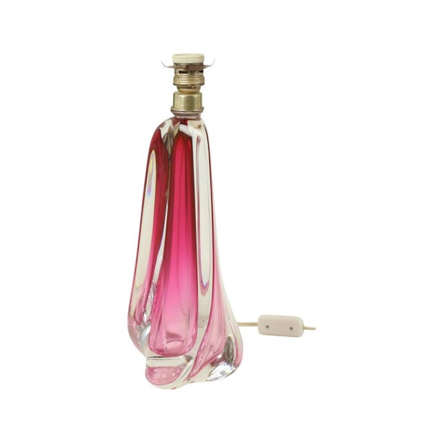 Mid-Century Modern Purple Pink Swirl Crystal Table Lamp from Val Saint Lambert, 1960s For Sale - Image 3 of 15