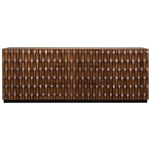 Intricate hand-carved embellishments adorn this gorgeous walnut sideboard. Finished in a rich, hand-applied dark stain,...