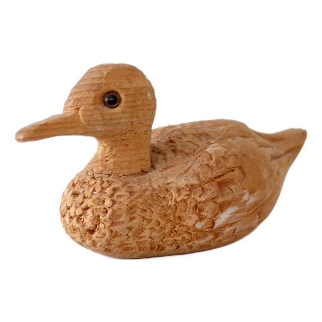 Vintage Hand-Carved Wooden Duck For Sale