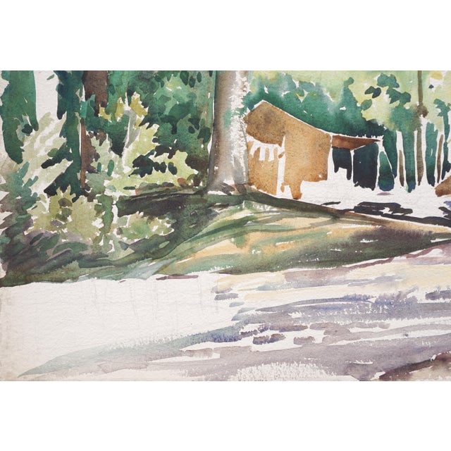 American Creekside Campsite - Mid Century Forest Landscape Watercolor by Joseph Yeager For Sale - Image 3 of 4