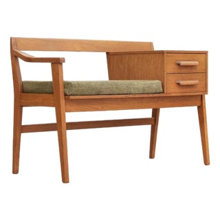 1960s Mid Century Entryway Bench in Teak & Green For Sale