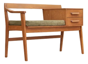1960s Mid Century Entryway Bench in Teak & Green