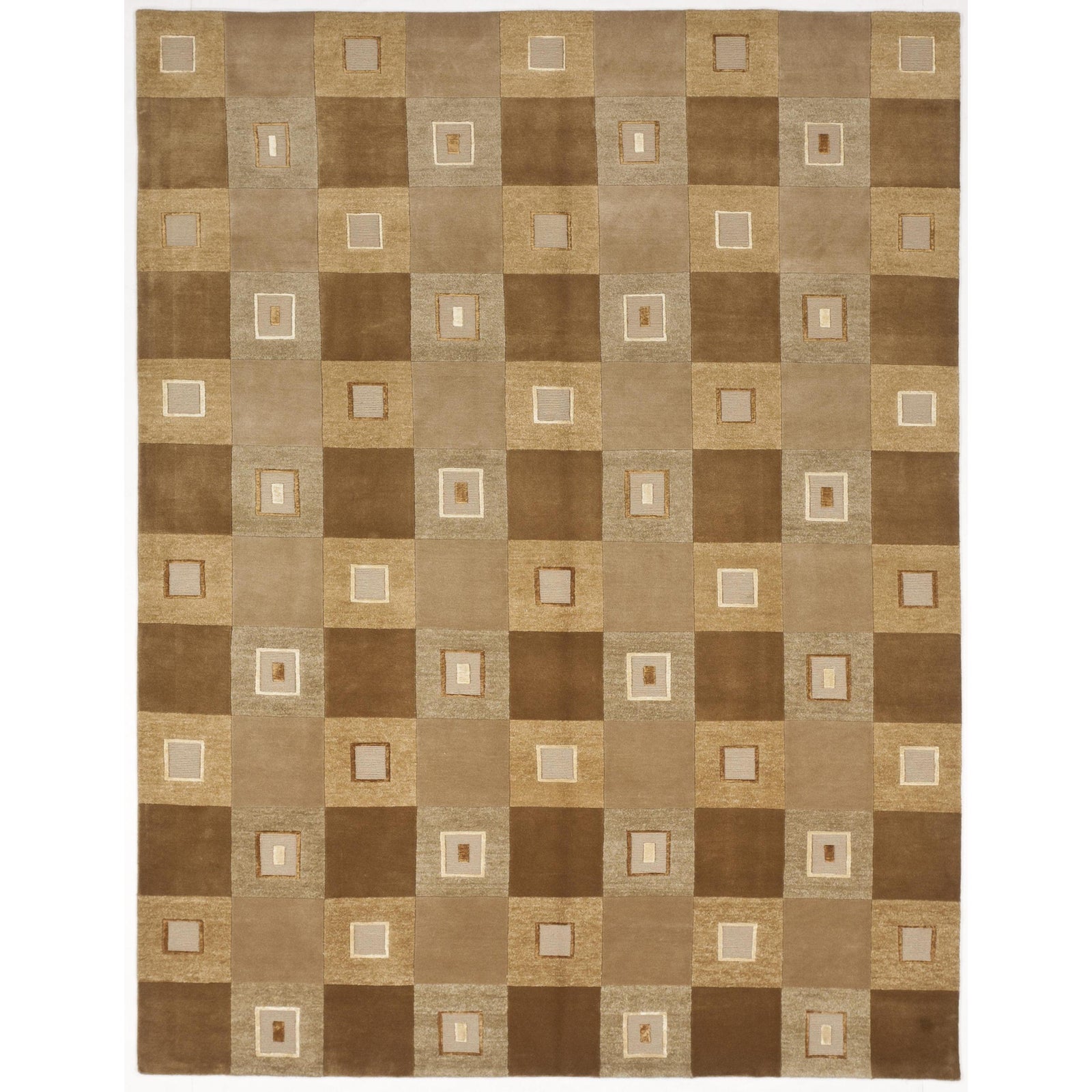 Brown Squares Modern Hand Knotted Rug 8' X 10'7" Chairish