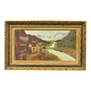 Vintage Angela Dudley "Lake Garda. Italy" Italian Hollywood Regency Oil Painting For Sale