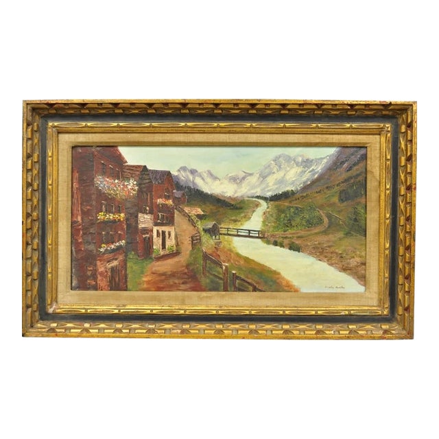 Vintage Angela Dudley "Lake Garda. Italy" Italian Hollywood Regency Oil Painting For Sale