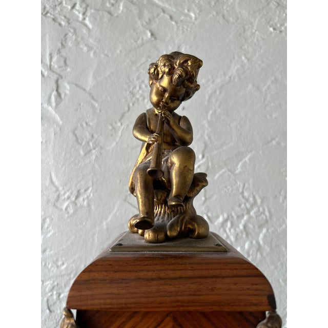 Bronze Antique Italian Louis XV Style Marquetry & Bronze Pedestal Clock - C. 1920 (2-Piece Set) For Sale - Image 8 of 15