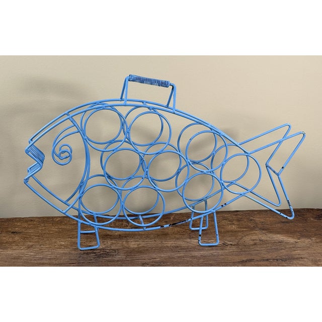 Mid 20th Century Mid Century Modern Blue Wire Fish Wine Bottle Holder Sculptural Bar Rack For Sale - Image 5 of 6