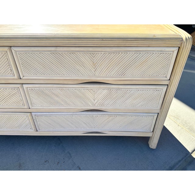 Beige Vintage Cerused Pencil Reed 6 Drawer Dresser For Sale - Image 8 of 12