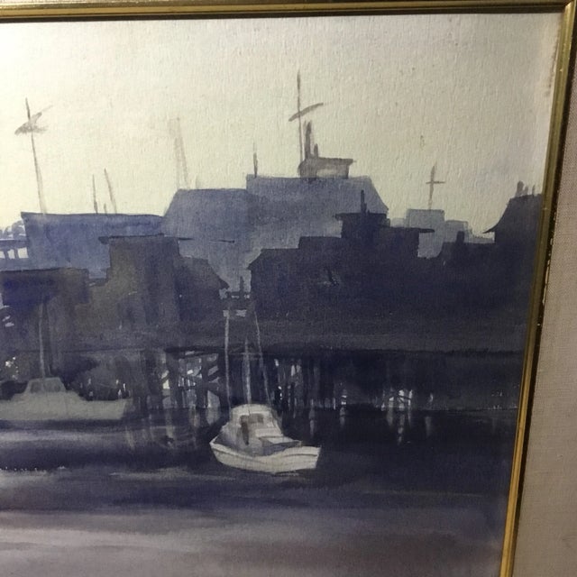 1970s 1970s Vintage Marion Morrison Wharf, Monterey Ca Signed Watercolor Painting For Sale - Image 5 of 13