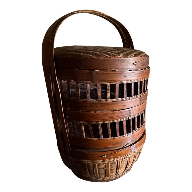 Vintage 3 Tier Chinese Wedding/Sewing Basket For Sale