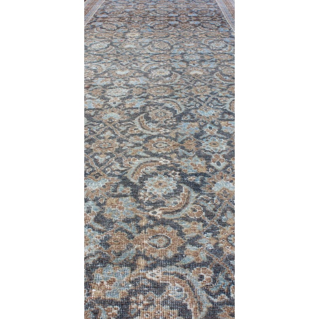 Antique Persian Tabriz Runner With Allover Floral Design in Soft Blue and Taupe For Sale - Image 9 of 12