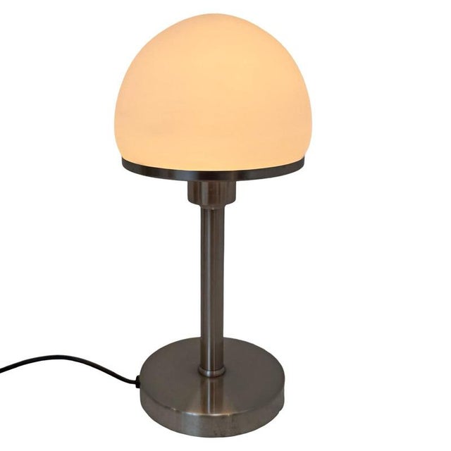 Glass Bauhaus Stainless Steel Table Lamp with Opaline Glass For Sale - Image 7 of 7