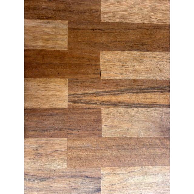 Wood Organic Modern Minimalist Mid Century Lane Brutalist Platform Coffee Table Interlocking Contrasting Inlayed Top and Slab Base For Sale - Image 7 of 12