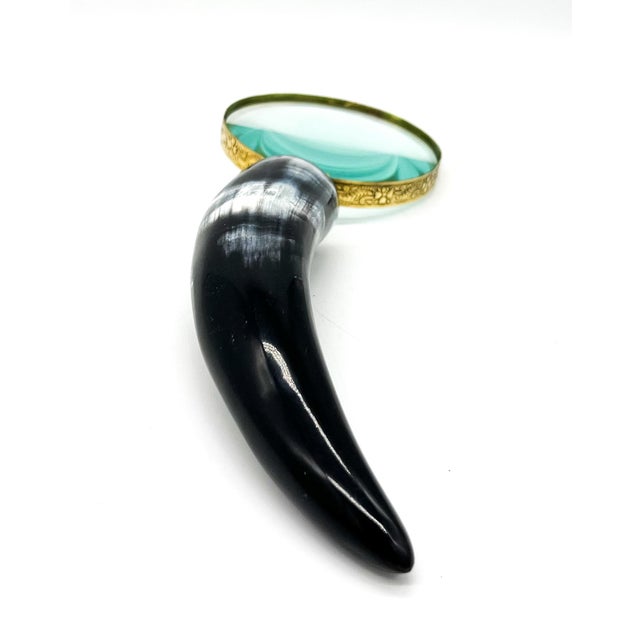 Vintage Horn Handle Magnifying Glass With Engraved Brass Mount | English Library Style Desk Accessory / Safari For Sale - Image 10 of 10