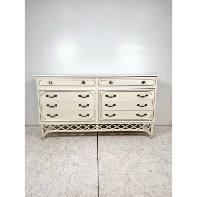 Late 20th Century Vintage Ficks Reed 60" Rattan Chest of Drawers For Sale - Image 5 of 12