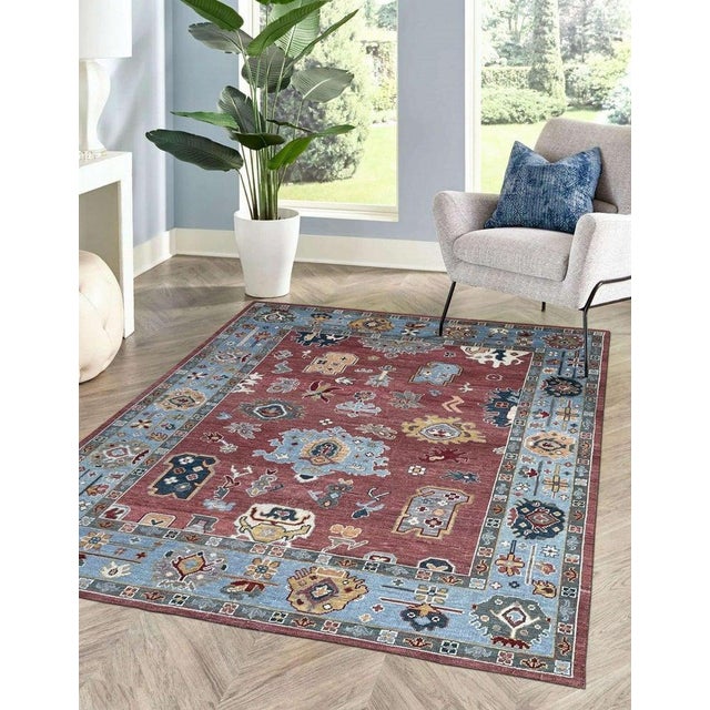 8x10 Coral Hand-Knotted Wool Detailed Motif Medley Traditional Carpet Rug For Sale In New York - Image 6 of 6